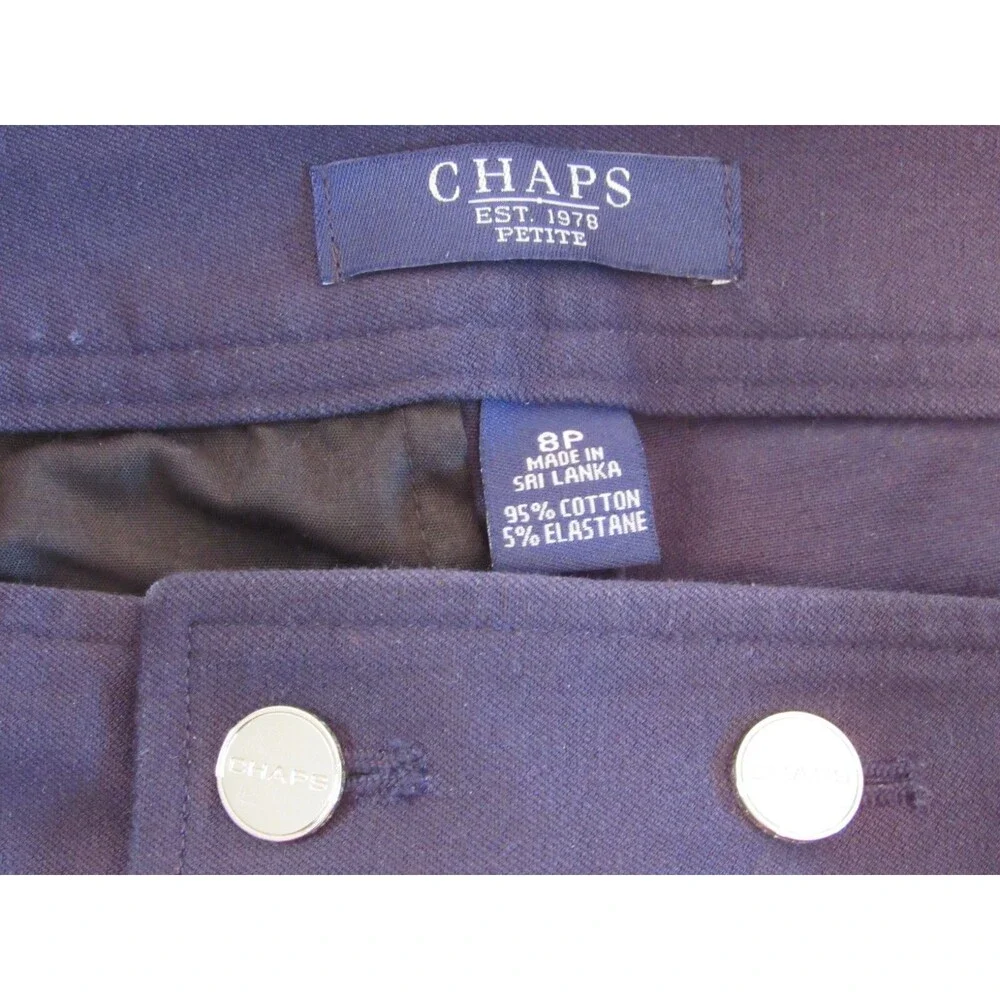 Chaps Navy Blue Flat Front Mid Rise Comfort Stretch Casual Dress Pants SIze 8P - Picture 2 of 3